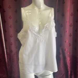 Vintage White Floral Trim Cotton Blend Lightweight Feminine Camisole Size Large